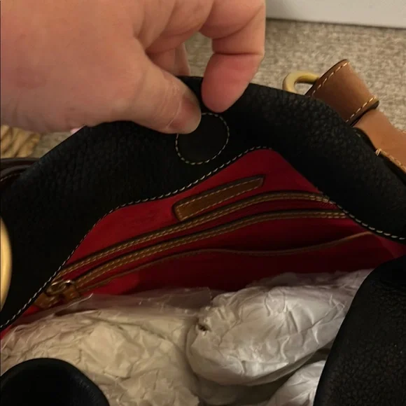 Dooney & Bourke Black and Tan Leather Hobo Bag - Picture 11 of 12